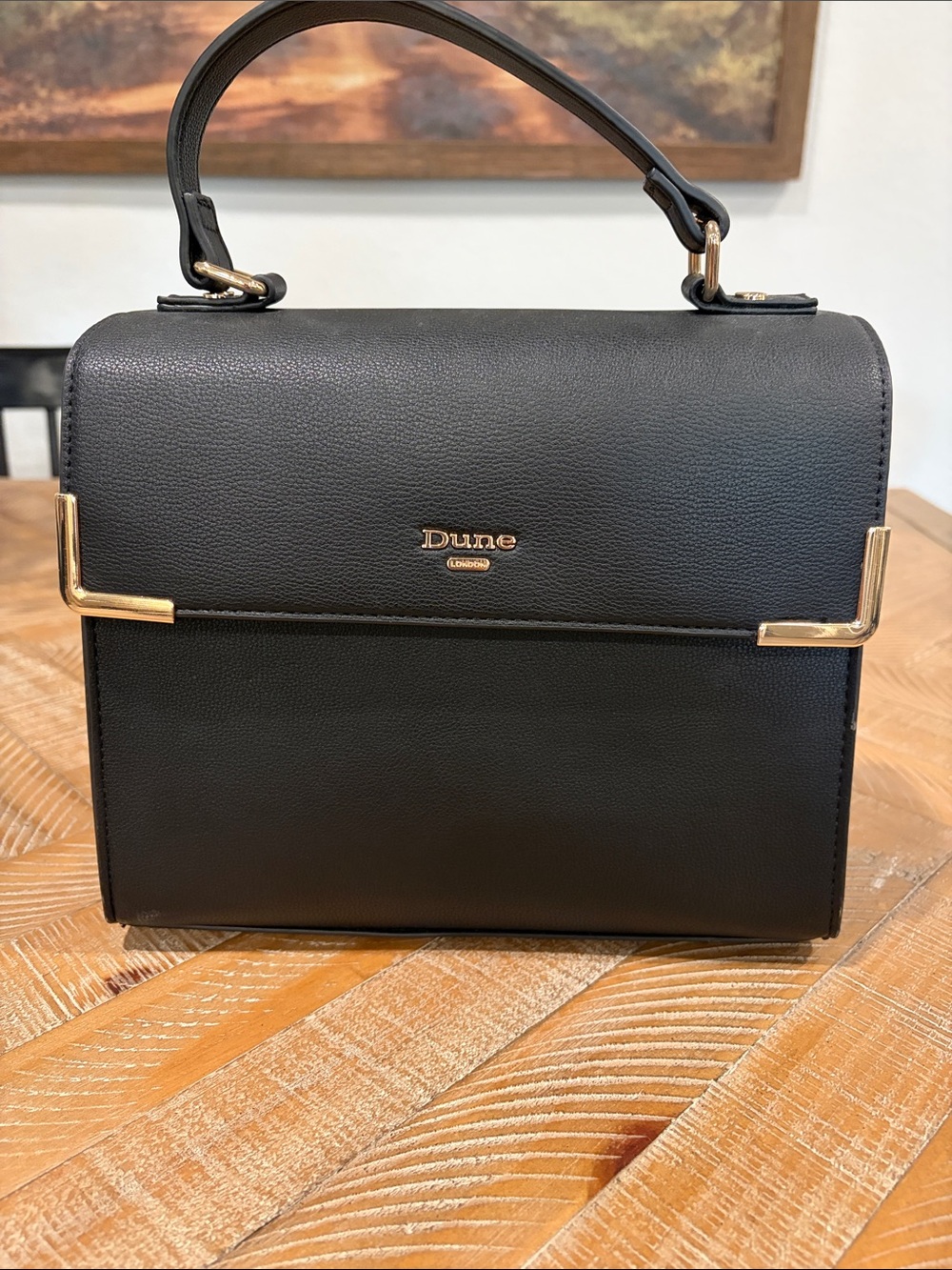 Dune London Black Top-Handle Satchel with Gold Hardware